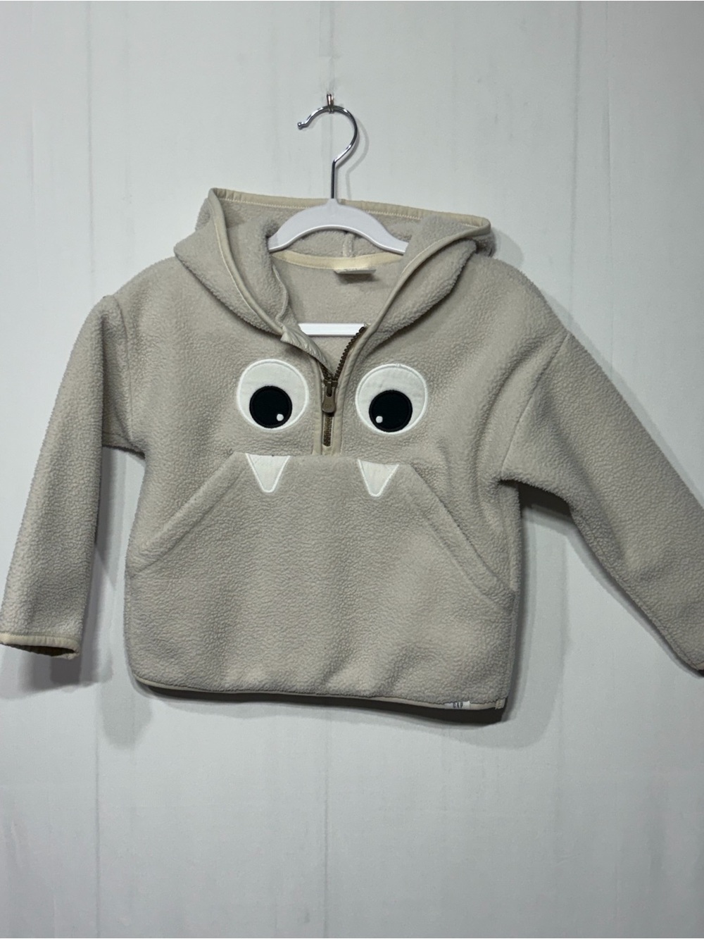 Baby Gap Sherpa Fleece 1/4 Zip Hoodie with Monster Face - Cream